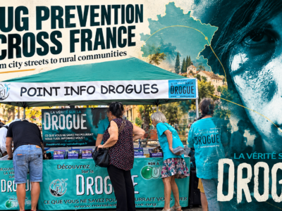 Voluntarios franceses de Scientology llevan la prevención de las drogas de las calles de las ciudades a las comunidades rurales